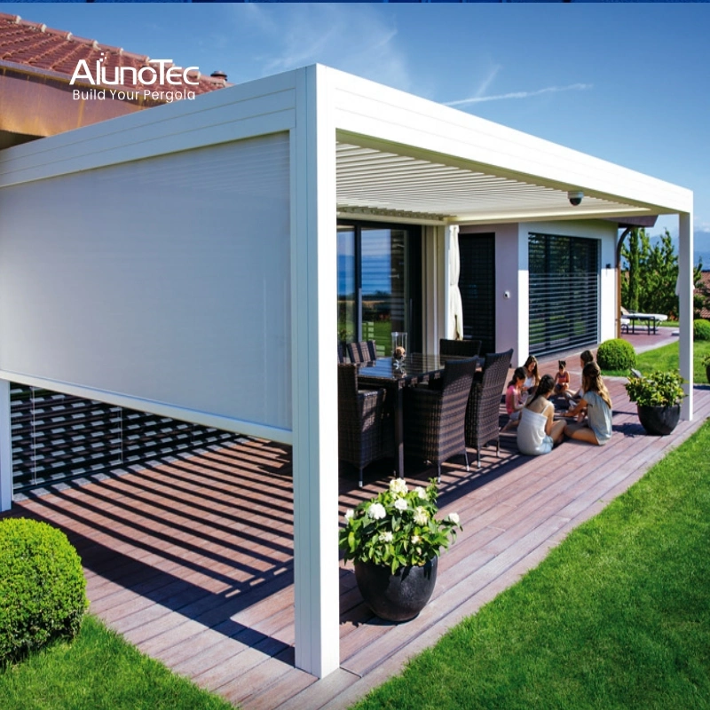 AlunoTec Basic Customization Außenfenster Abdeckung Garten wasserdicht motorisiert Vertikal Pergola Vorhang Roller Blind Outdoor Zip-Screen Jalousien Shades