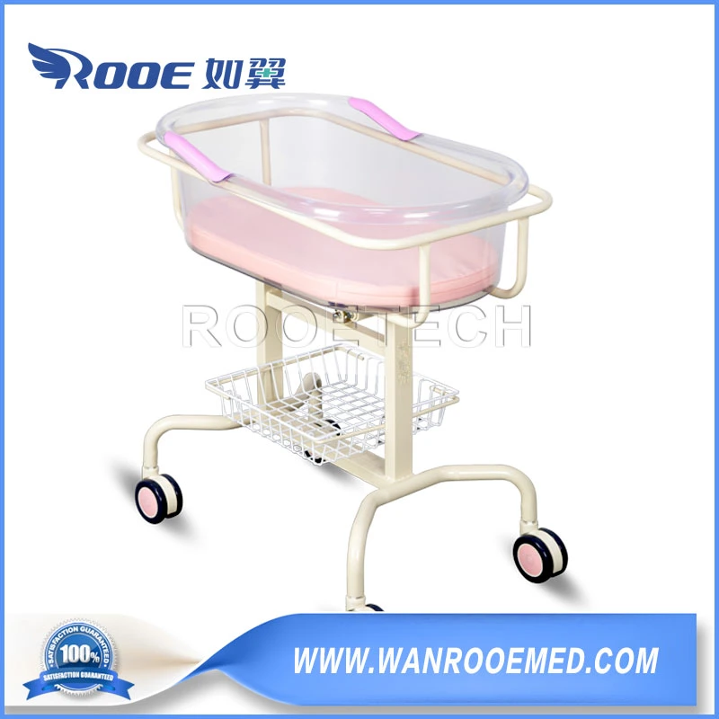 China Proveedor de muebles del Hospital Infantil de acero inoxidable muebles cama cuna con ABS soporte transparente