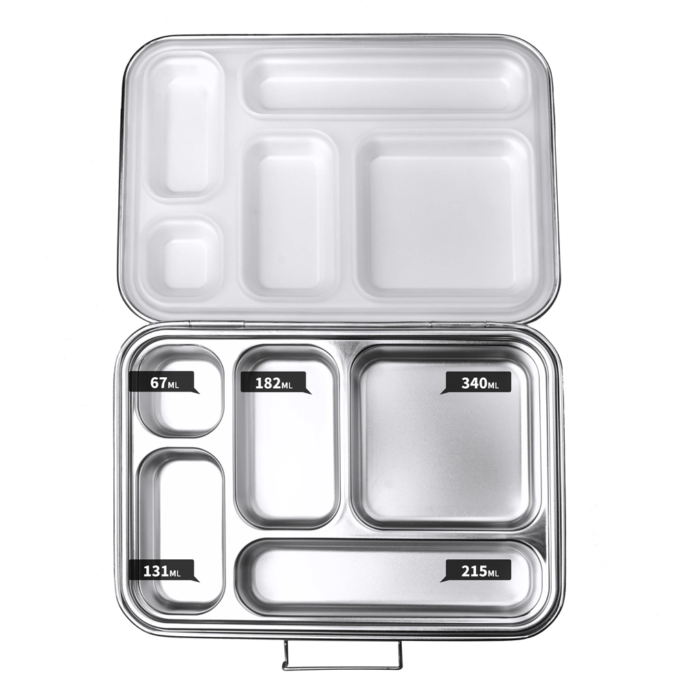 Oumego Meal Prep 5 Compartment Stainless Steel Metal Tiffin Lunch Containers BPA Free Containers Food Storage Bento Box