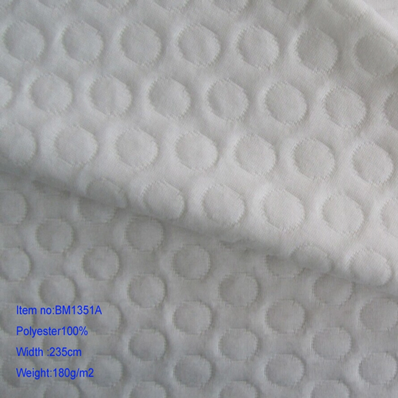 Manufacturer of 220cm 180GSM Knitted Jacquard Mattress Ticking Fabric with White Color