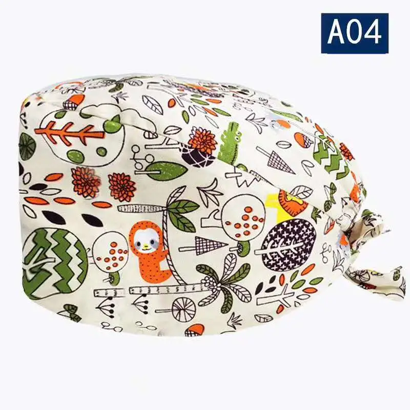 Multicolor Cotton Printing Medical Scrubs Caps Male Female Cap Surgical Hat Pet Doctor Nurse Work Hat Dental Clinic Nursing Cap