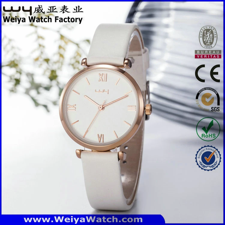 OEM/ODM Leather Strap Quartz Gift Ladies Wrist Watch (Wy-070A)