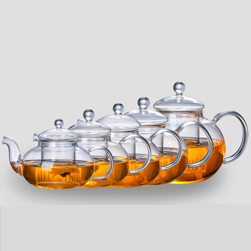 غلاية زجاجية عالية السيليكات مصنوعة يدويًا ومقاومة للحرارة، ومجموعة من الشاي شاي الزهور