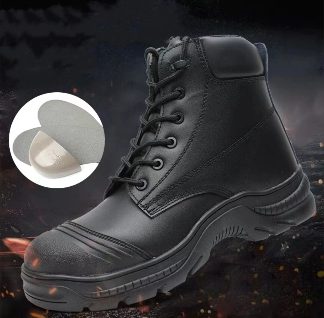 Armor Steel Toe Durable Black Waterproof Leather Safety Boots Shoes for Men