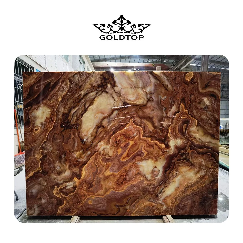 Goldtop Custom Natural Backlit translúcido Marrón Tigre Onyx Jade Marble Fondo Panel de pared losas