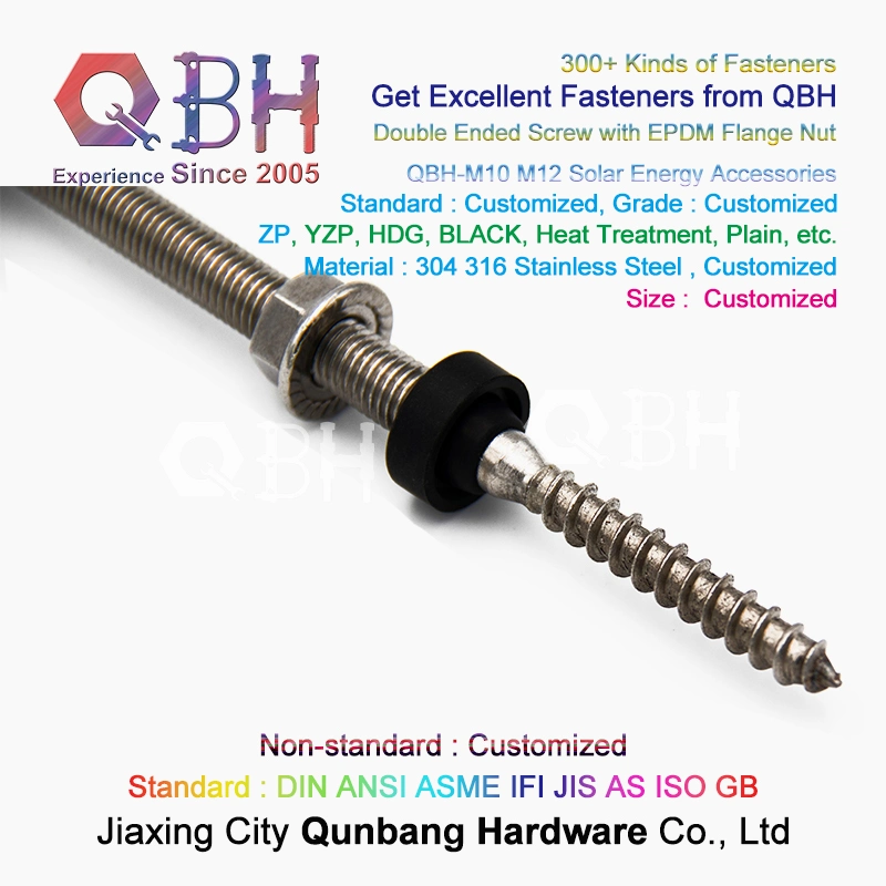 Qbh Customized Carbon Steel/Stainless Steel PV Power Energy Panel Bracket Hanger Roofing Roof Dual Double End Stud Rod Head Screw Bolt Solar Hardware