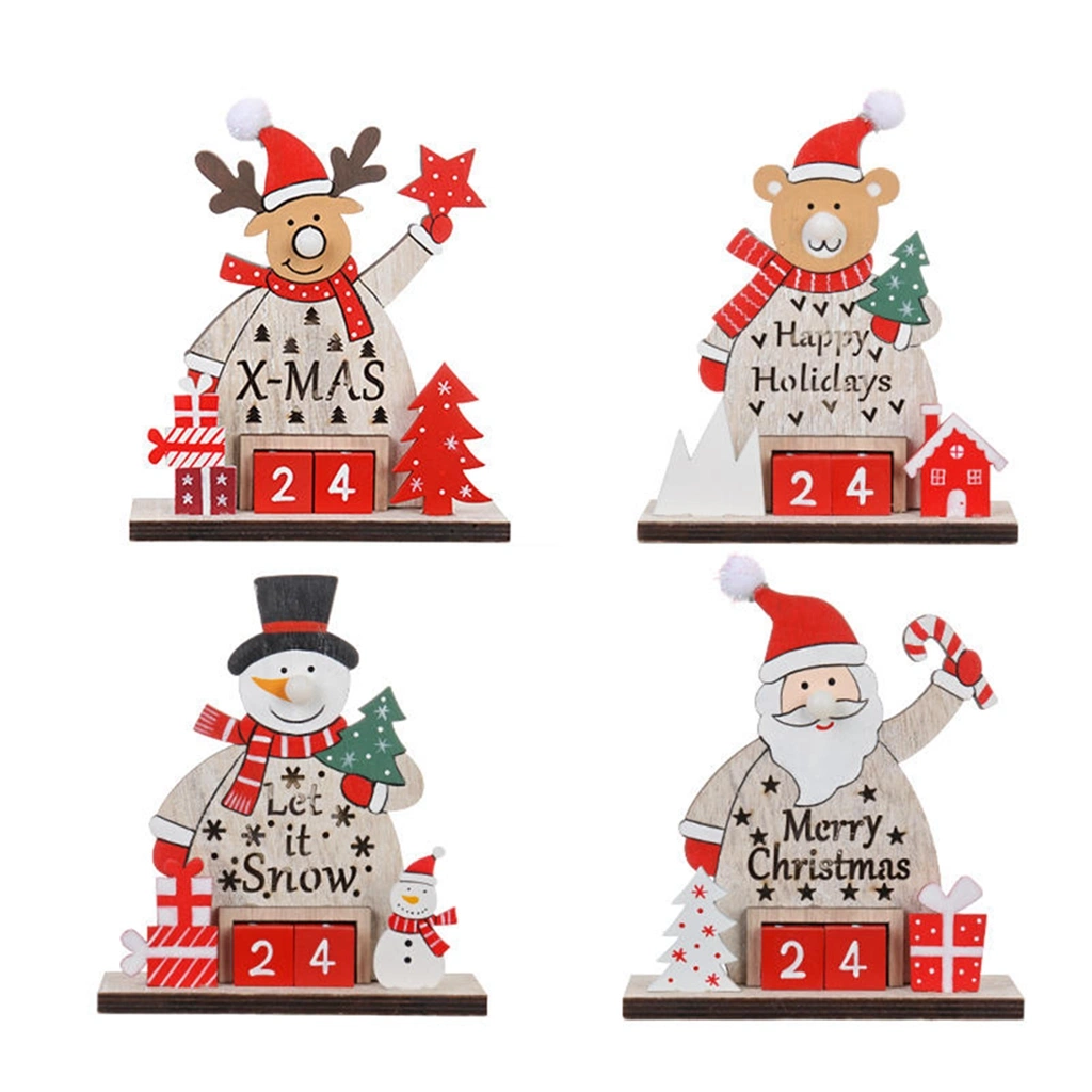 2023 Wooden Calendar Small Christmas Snowman Decoration with LED Light