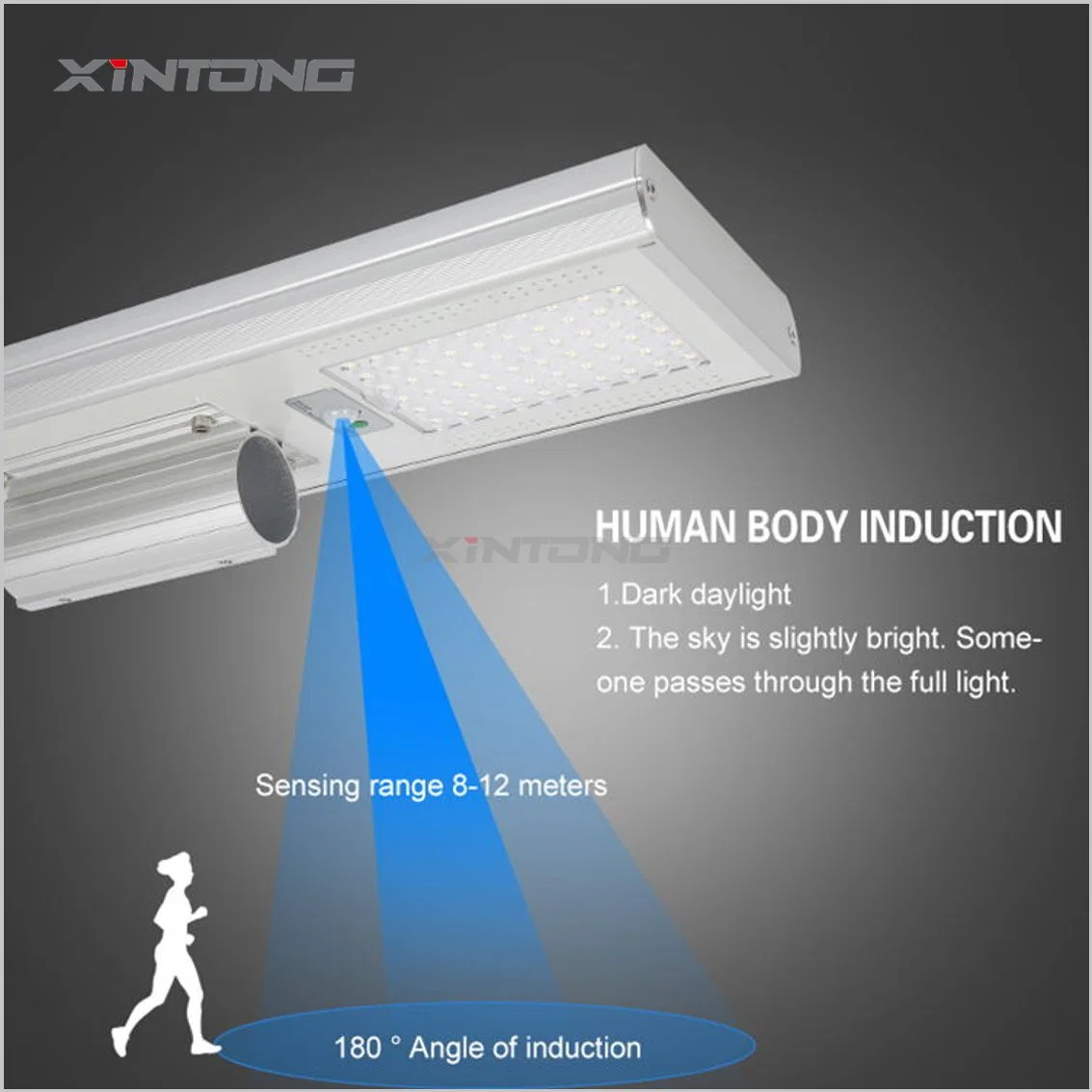 AC 100W Intelligent LED solaire éclairage de rue avec voyant de batterie au lithium Rue lumière solaire avec pôle