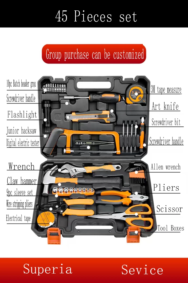 45-Piece Household Auto Repair Hand Hardware Socket Tool Kits for Homeowners