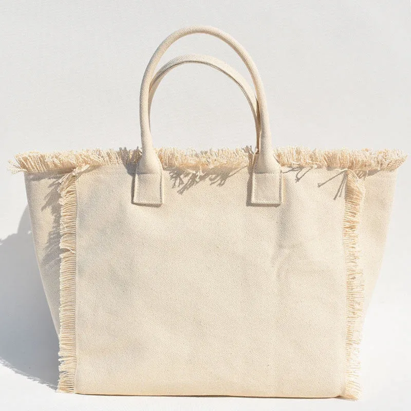 Customized Logo Large Tassel Canvas Summer Bag Fringe Design Beach Bag RS-22122