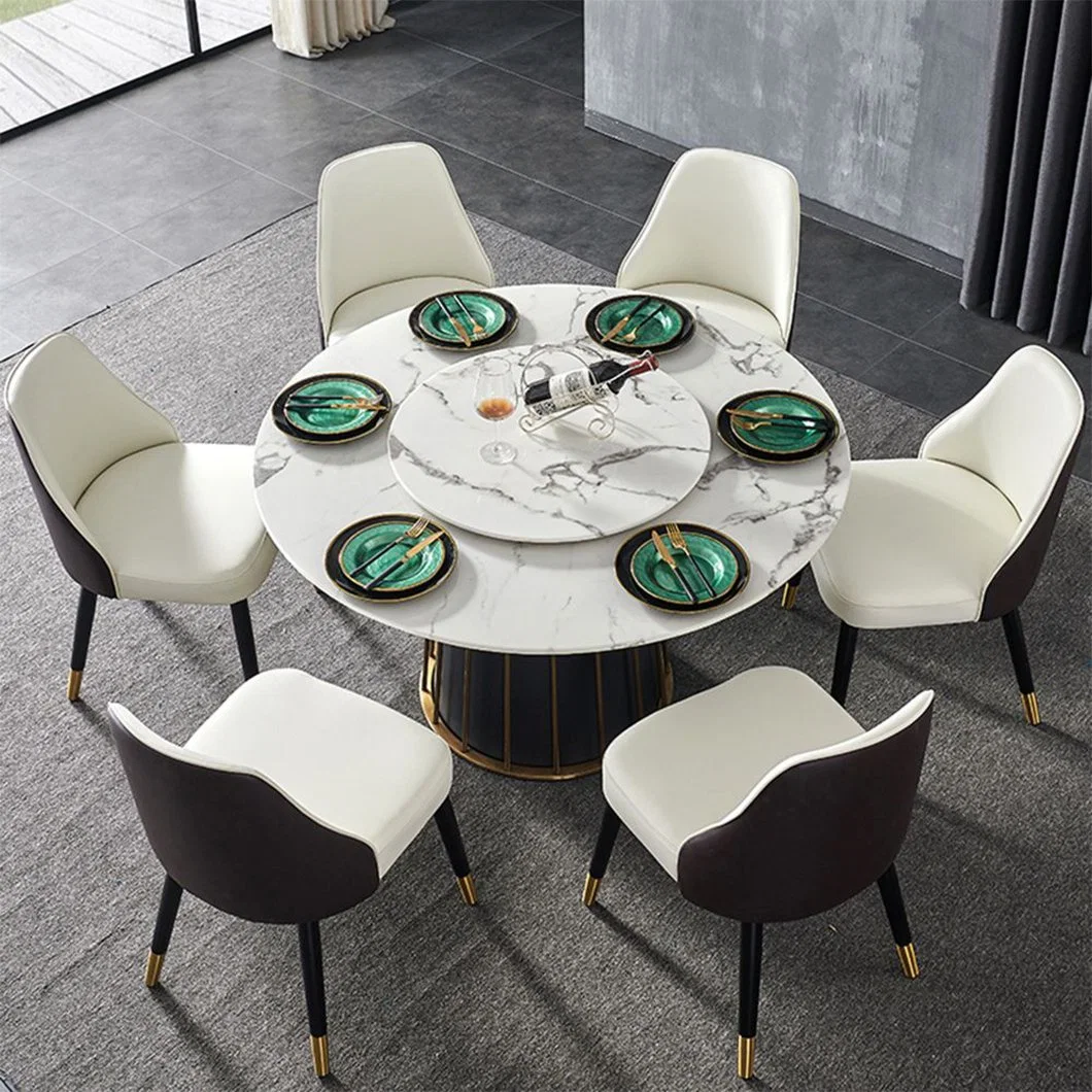 ODM OEM Home Hotel Furniture Marble Table Set Round Rotating Sintered Stone Restaurant Dining Table and Chair