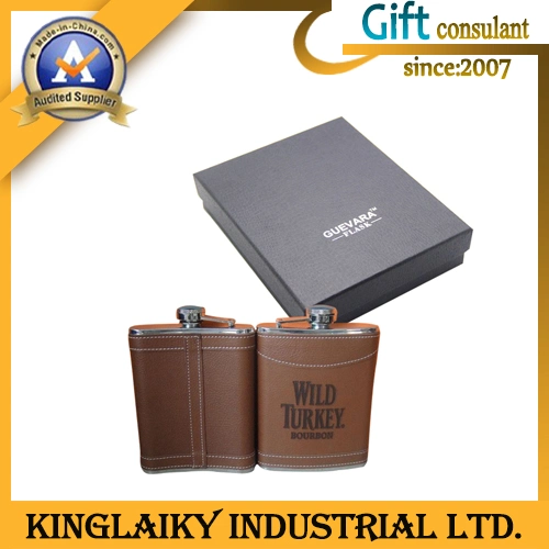 Customized High Class Hip-Flask with Leather for Gift (KF-006)