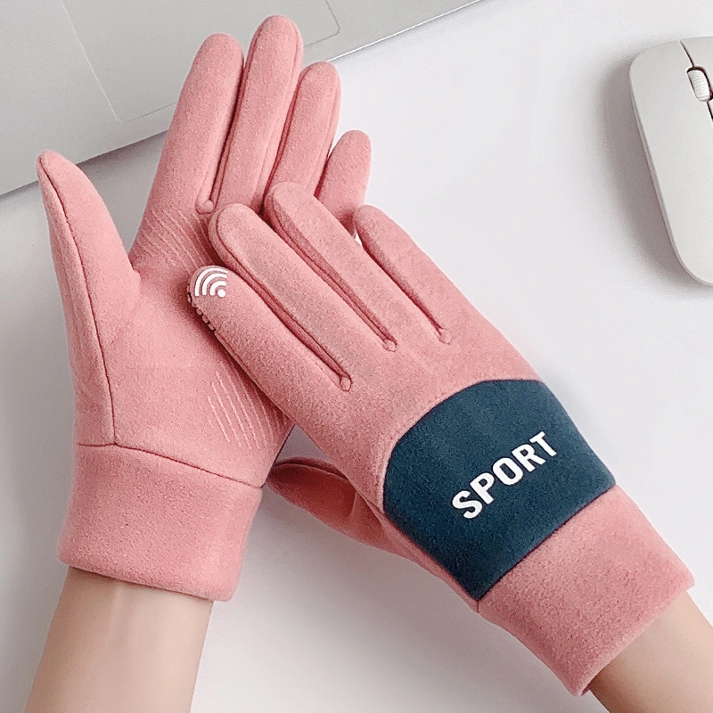 Wholesale/Supplier Customize Fashion High quality/High cost performance  Thick Young Lady Women Girl Soft Velvet Microfiber Touch Screen Winter Thermal Heated Gloves with Velvet Lining