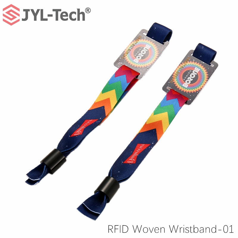 Diseño personalizado tela RFID Velcro-Band Pulseras RFID NFC Woven muñequera Con controles deslizantes para evento