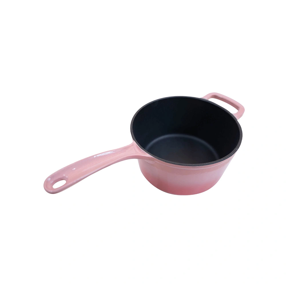 1,5qt Fabricação utensílios de ferro fundido em esmalte rosa punho comprido molho Pot