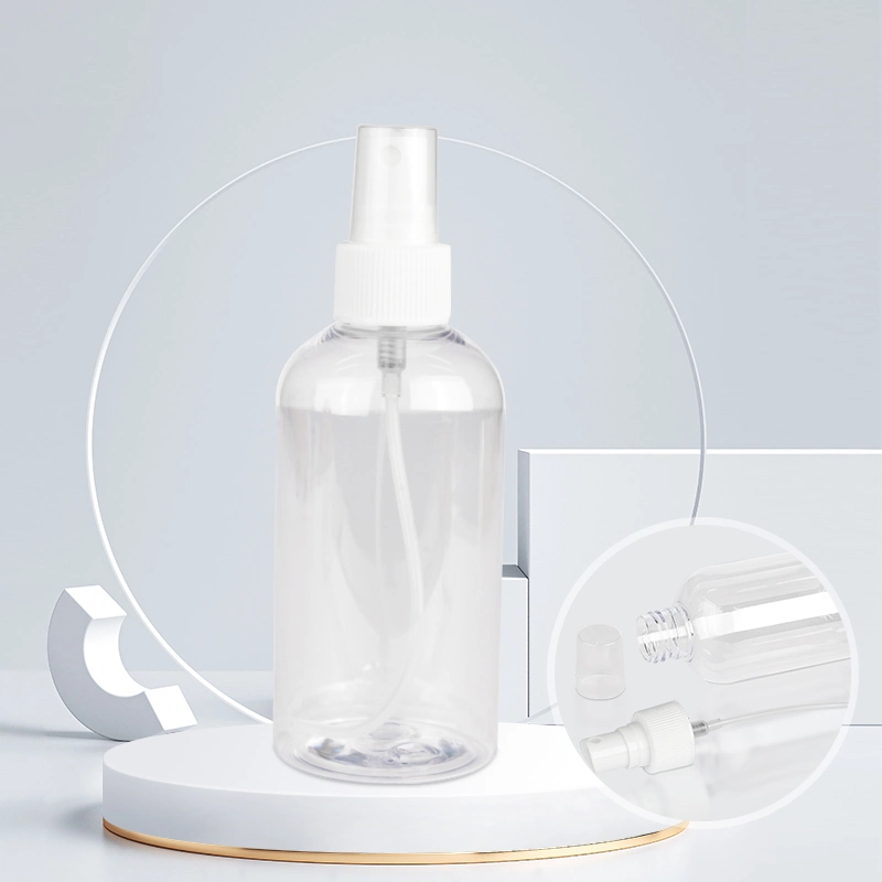 Flacon de parfum en plastique vide, en PET transparent, bouteilles de voyage rondes en PET pour emballage de vaporisateur cosmétique.