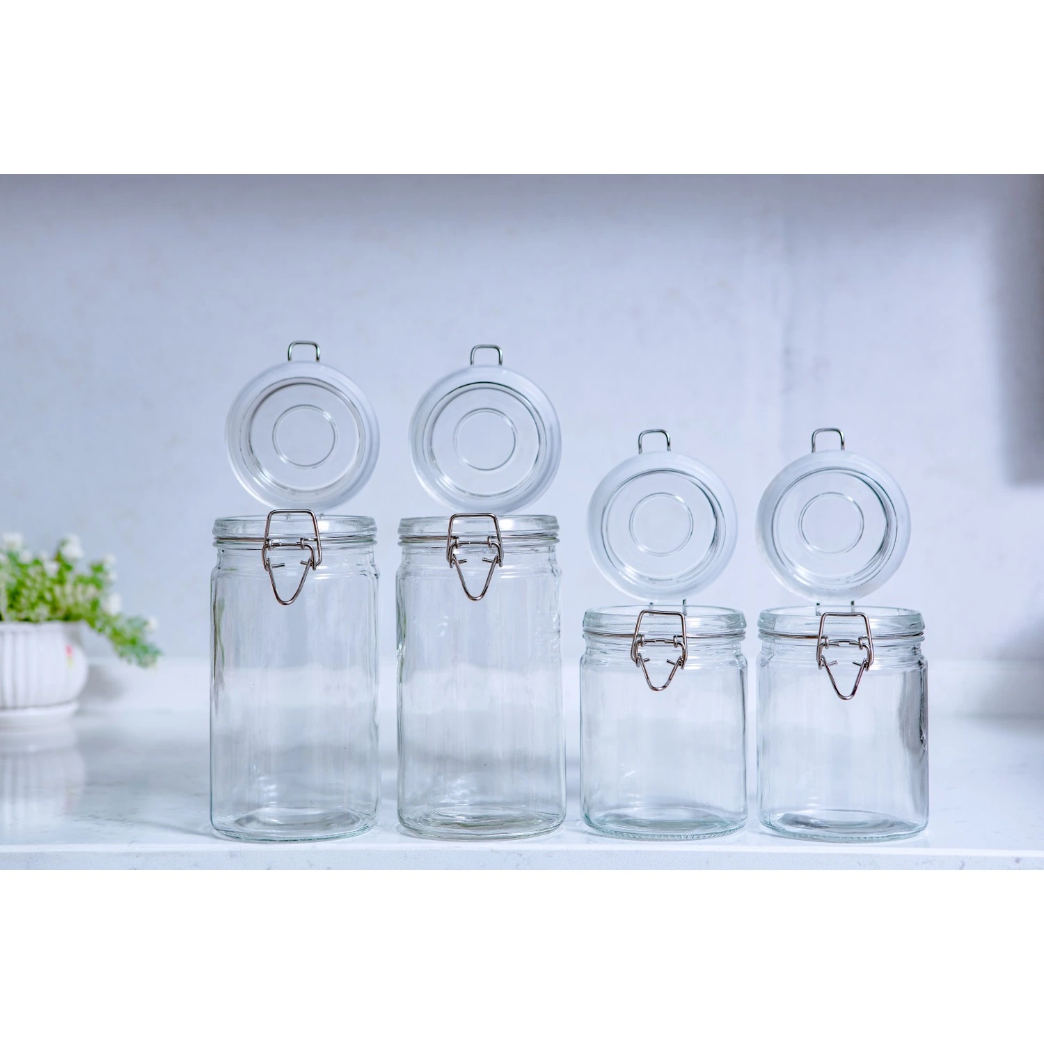 Wholesale Christmas Gift Clear Large Candy Biscuit Glass Storage Jar Set with Decorative Ceramic Lid