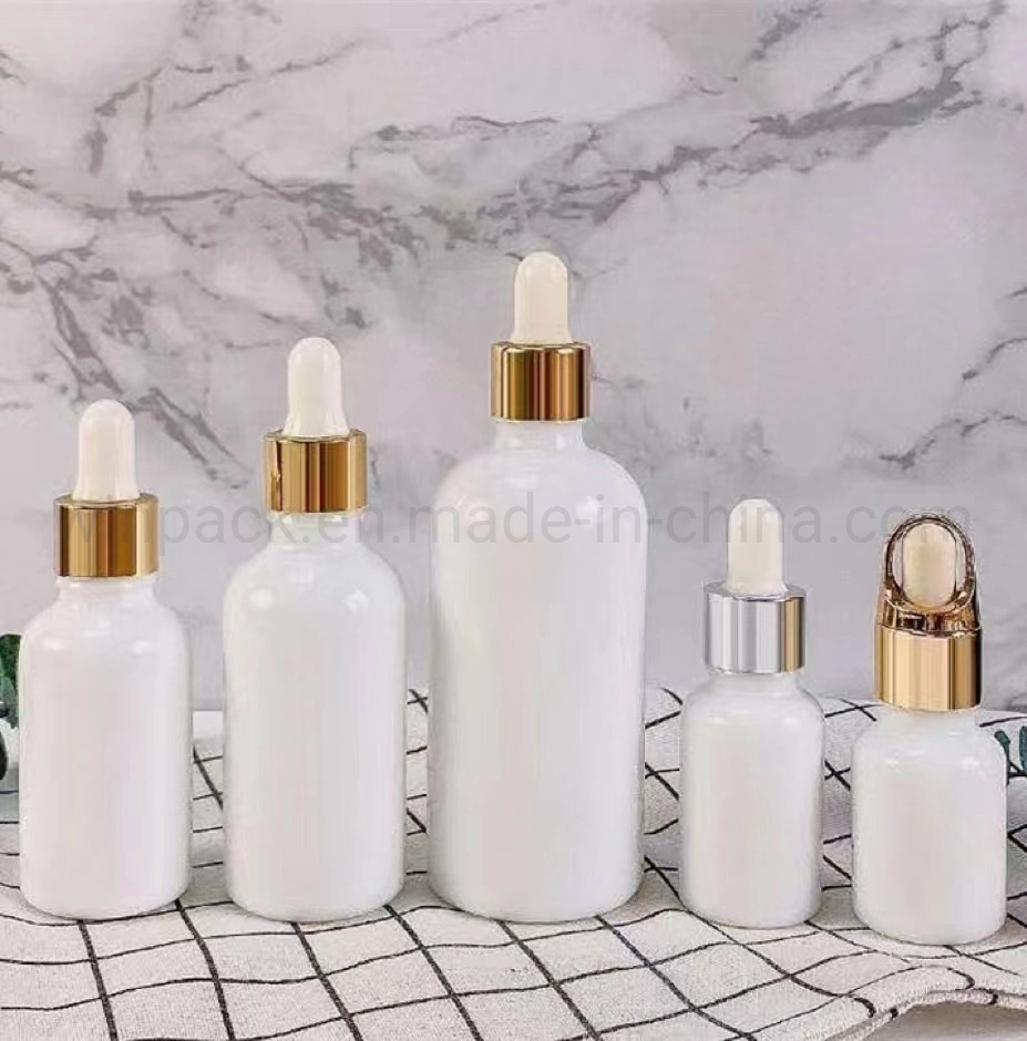 15ml 30ml 50ml 100 ml de leche de forma redonda de vidrio blanco Frasco gotero para envases cosméticos cosmética