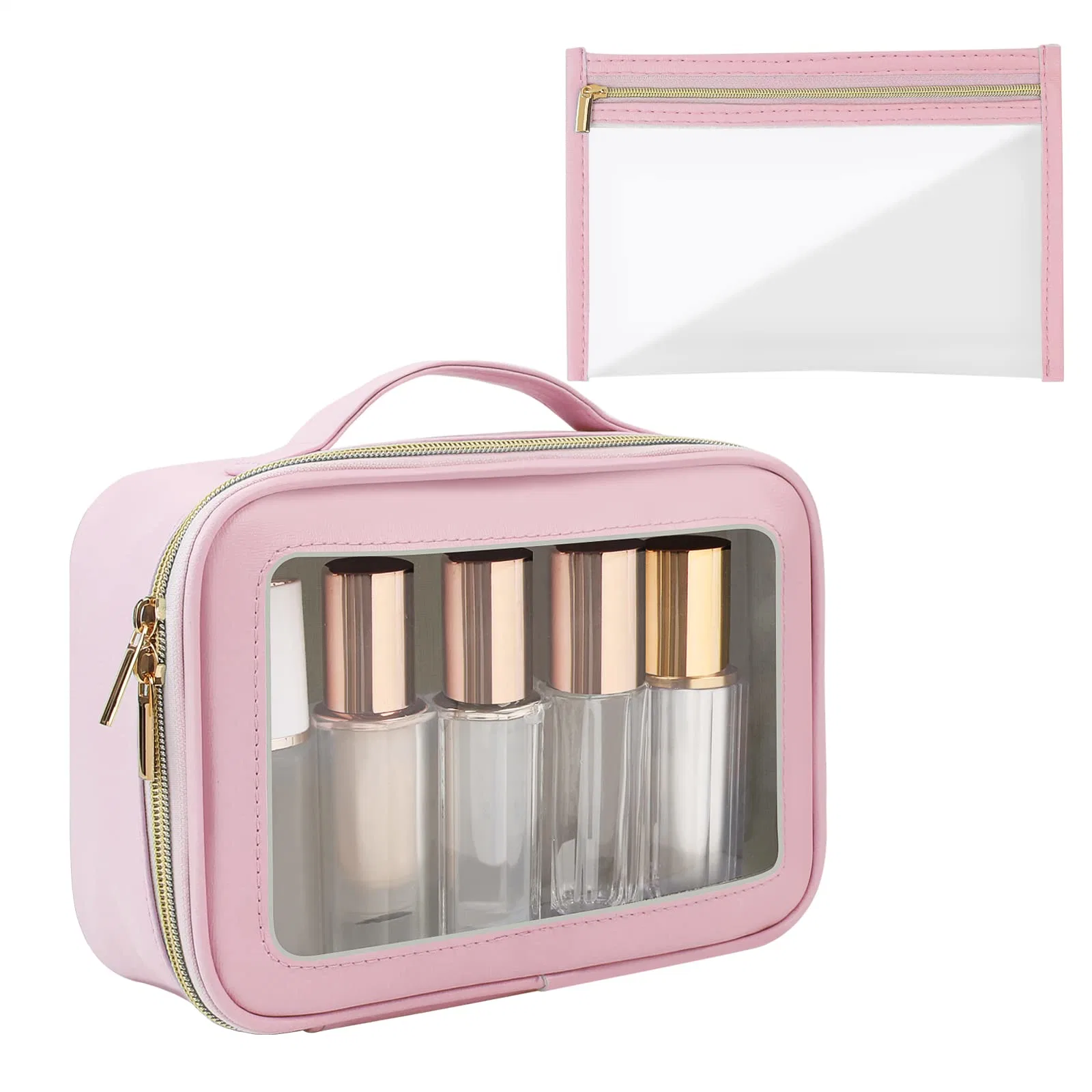 Espelho de maquiagem clara portátil bag bolsa de viagem à prova de cosméticos PU Couro Sacos de maquiagem para mulheres jovens