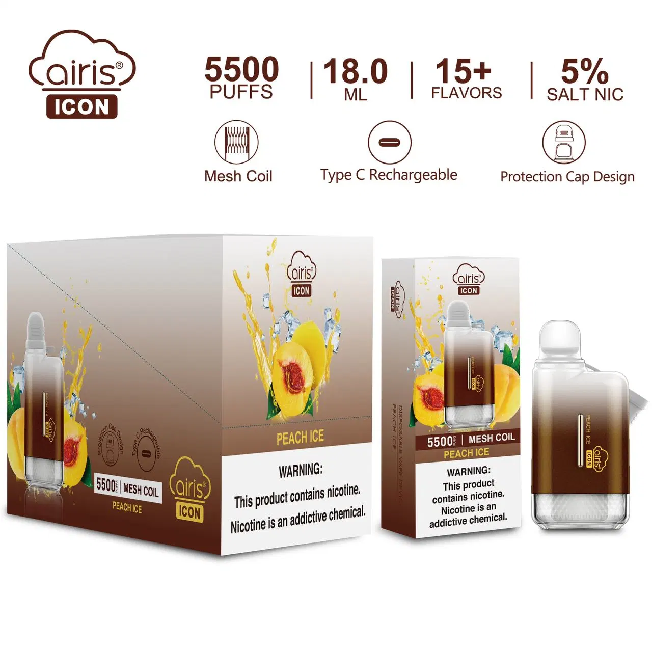 Precio de fábrica del vaporizador icono Airis desechables (5500) de bolitas de Vape desechables Pod mezclas de frutas Mini E-cigarrillo desechable para