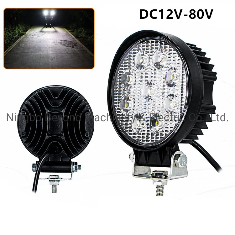 27W 12V-80V 9 lámparas LED Luz coche 12-80V Vlotage ancho de 9 pulgadas de la luz de vehículo de ingeniería