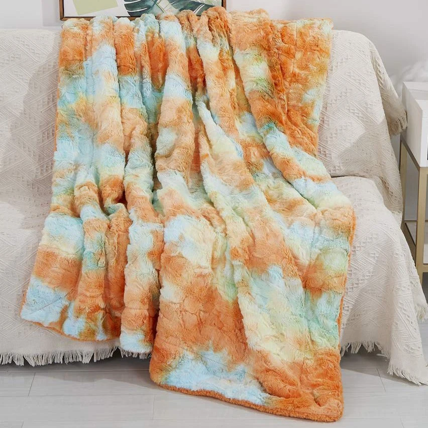 Colorista piel sintética Super suave Fluffy Plush Sherpa Rainbow Blanket