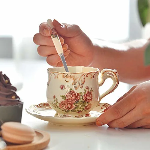 Heißer Verkauf Europäischer Stil blühende Kaffee Tee Tassen und Untertasse Setzen