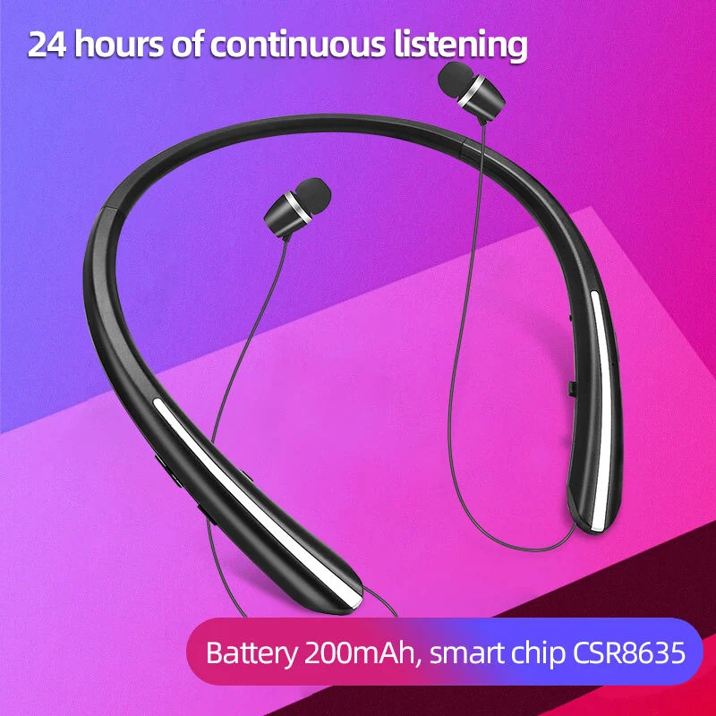 Retractable Neckband Wireless 5.0 Bluetooths Earphones Stereo Wireless Headphones