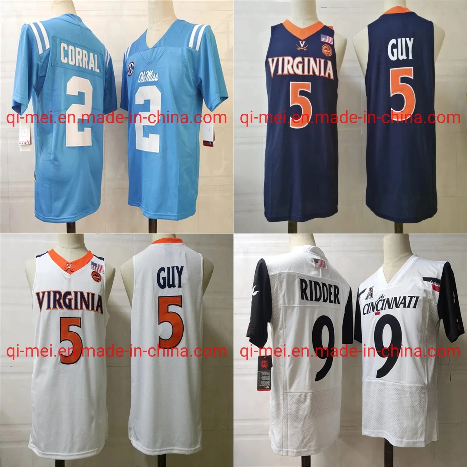 Dropshipping Corral Ole Miss Rebels Guy Virginia Cavaliers Ridder Cincinnati Bearcats Ncaa College Football Jerseys