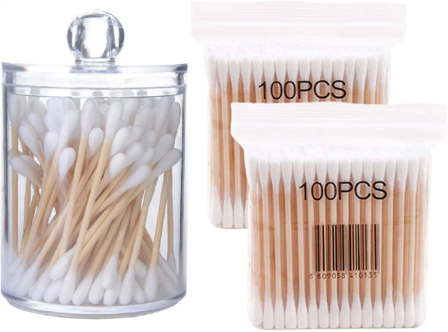 Plastic Paper Wooden Stick Baby Ear Buds Wooden Cotton Swabs