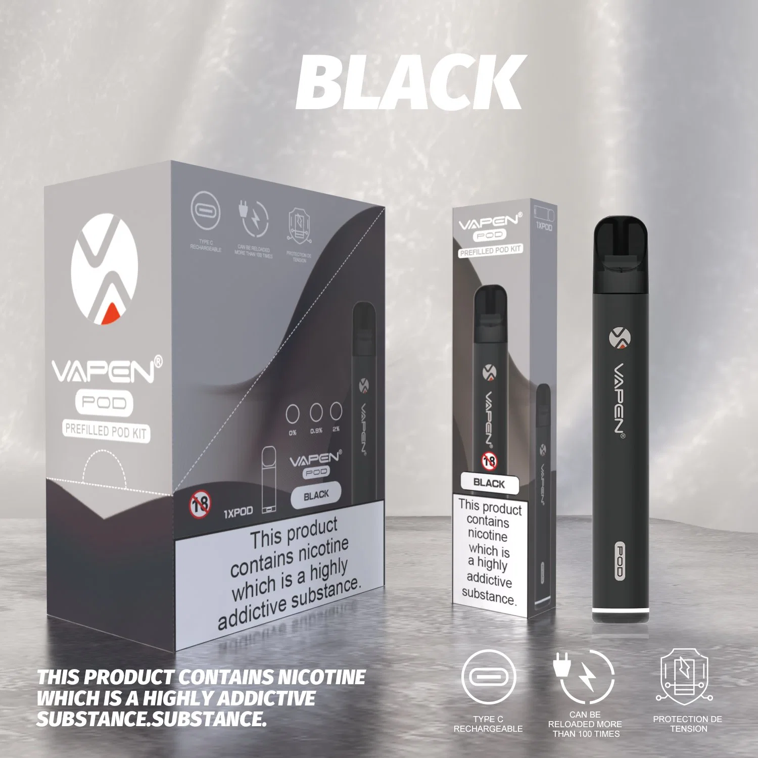 Tpd Mhra Certified Vapen Pod Prefilled Pod Kit Elfa Pen with Bottom LED Type C Rechargeable Battery 2.0ml Replaced Pod Vape Kit