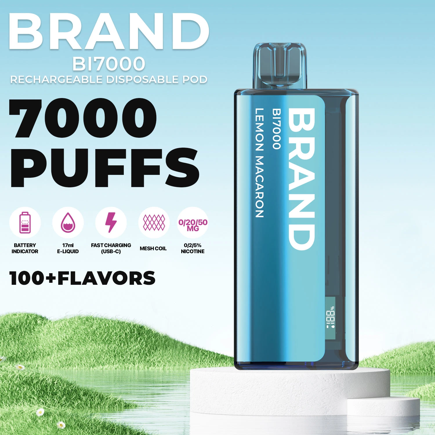 2023 Hidi OEM étiquette blanche de marque privée ODM rechargeable en céramique de bouffée de 24 saveurs 7000 l'écran de base de maille Vape	15000 bouffées jetables