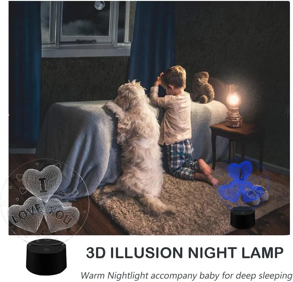 3D base acrílica Luz nocturna 16 colores Cambio de Smart Touch Mando a distancia Lámparas ópticas de Illusion Bedside dormitorio Casa decoración Noche Lámpara para niños niños y niñas