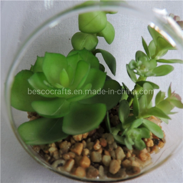 14cm H Succulentos decorativos de plástico en jarrón de vidrio con caída de agua