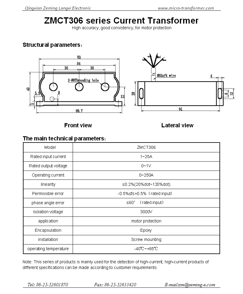 Una corriente Transensor 0-250trifásico