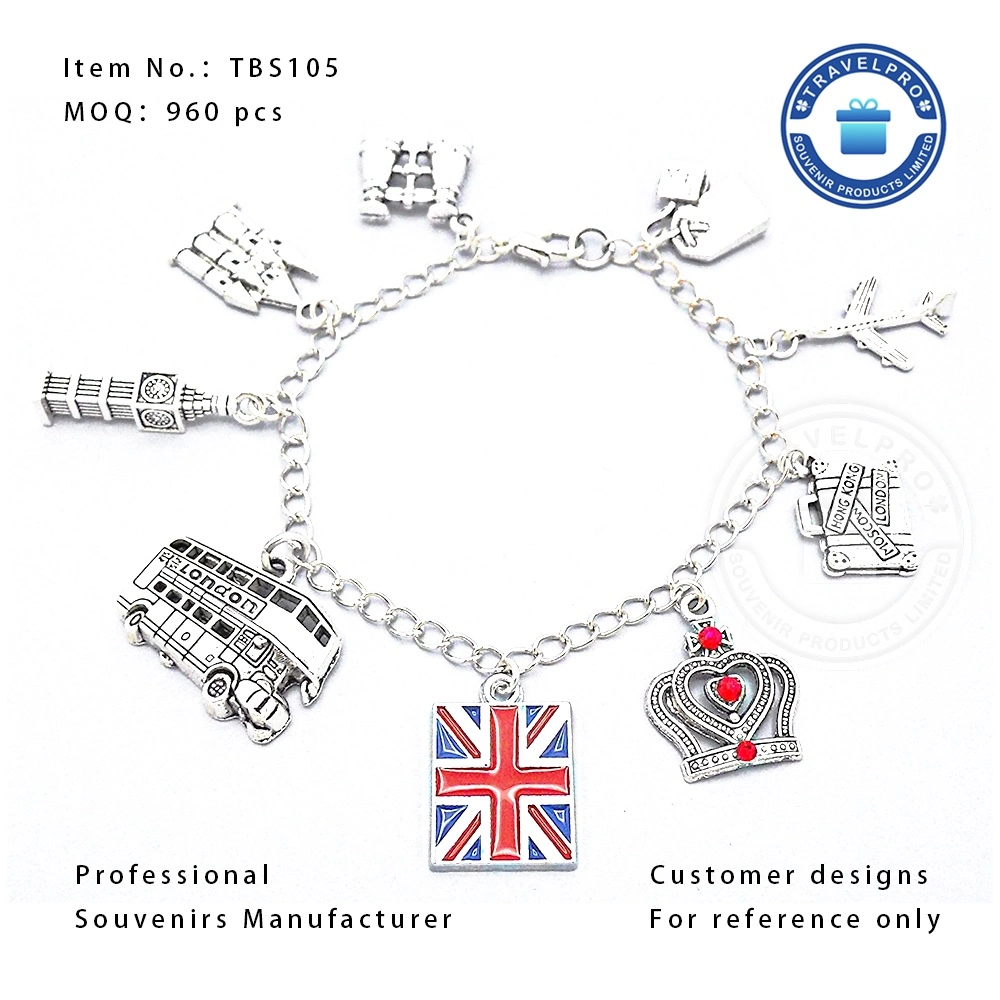 Recuerdos personalizados Travelpro regalo viajes a Londres encanto pulseras de metal, fabricante de regalos