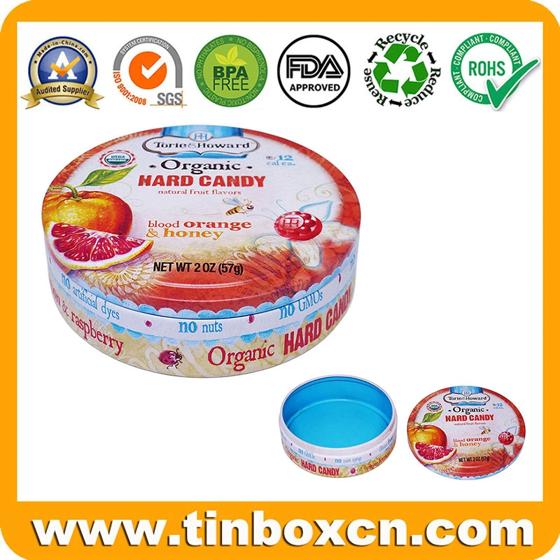 Round Can Metal Confectionery Packaging Box for Sweets Mint Candy