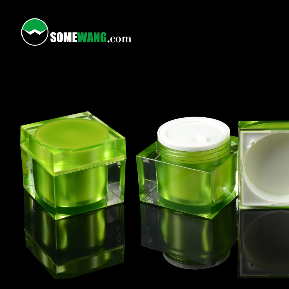 Wholeasle Luxury Acrylic Jar Square Cosmetic Skincare Cream Jar Customized Green Container