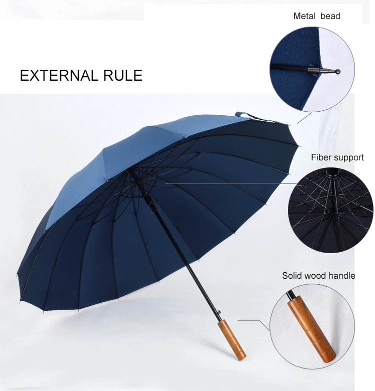 27inches 16ribs Classic Windproof Quality Wooden Handle Straight Golf Men Umbrella