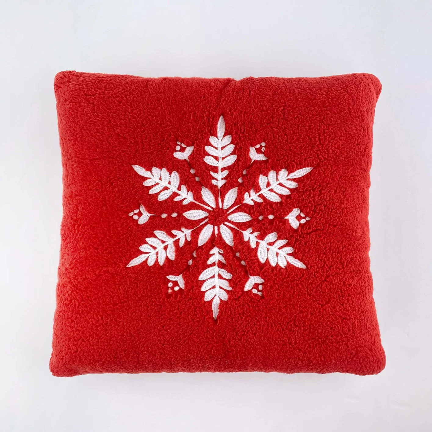 Christmas Red Pillow Covers Embroidered Teddy Fur Fleece Polyester Snowflake Sofa Bedroom Car Pillowcase for Couch 24"X24" Inch Decor Cushion