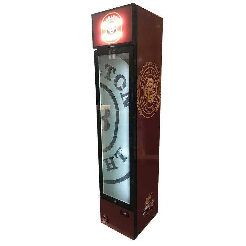 Vertical Personalizado de fábrica Casa puerta de cristal la cerveza bebida congelador frigorífico de la pantalla de supermercados