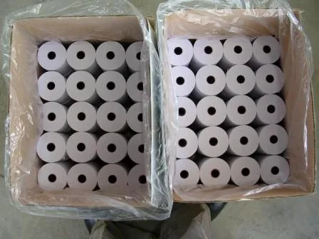 Thermal Paper in Small Rolls Used as Receipt of Payment, Goods, Service. Courier in Supermarket