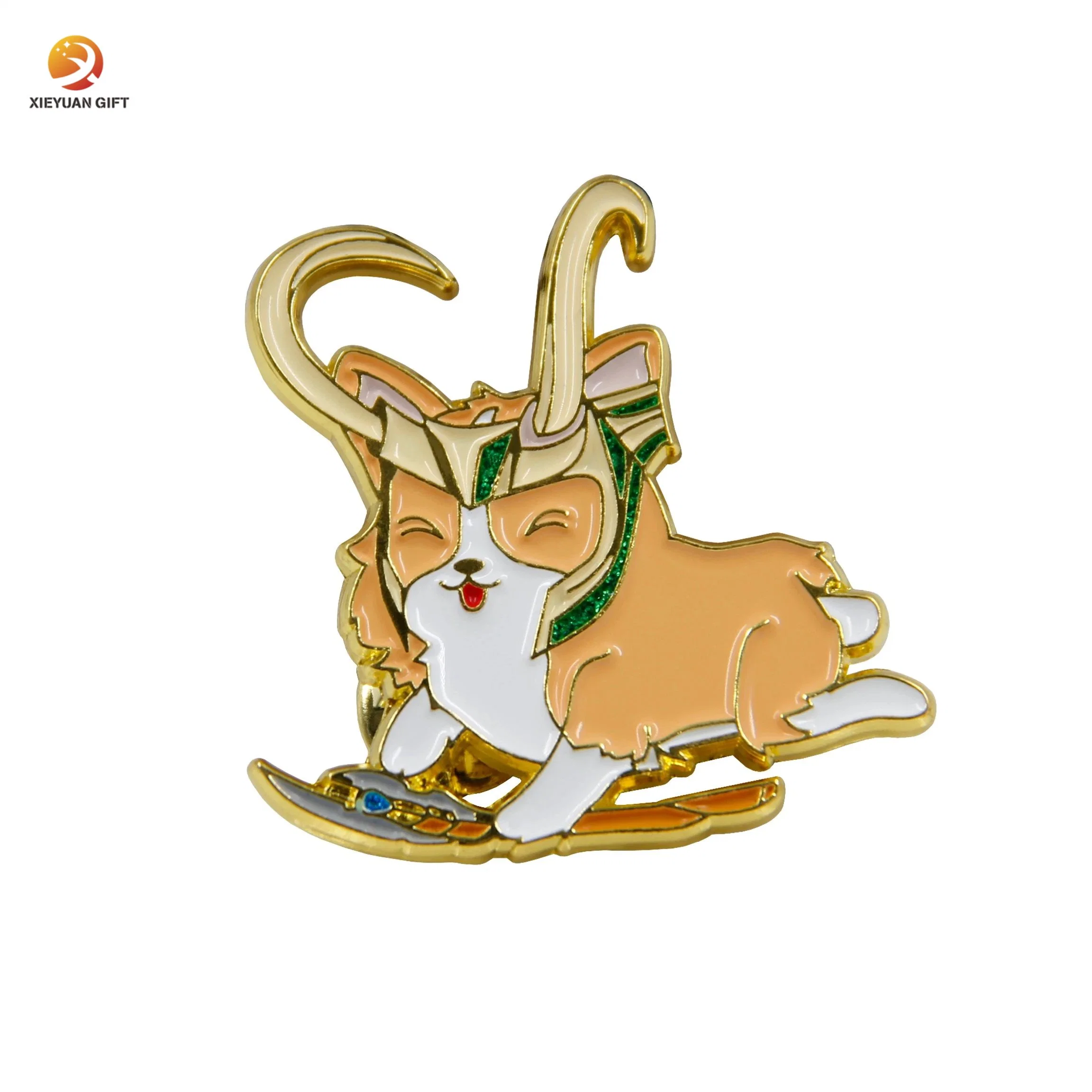 O logotipo personalizado gold plating com cintilantes emblemas Metal Anime Cartoon Broche Roupas Hat Hijab Soft Pin de lapela emblema esmalte dura