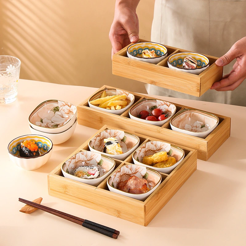 "Creative Bamboo Nine-Compartment Tray Set - Home or Restaurant Use Perfect for Hotpot, Snacks, and Organizing"