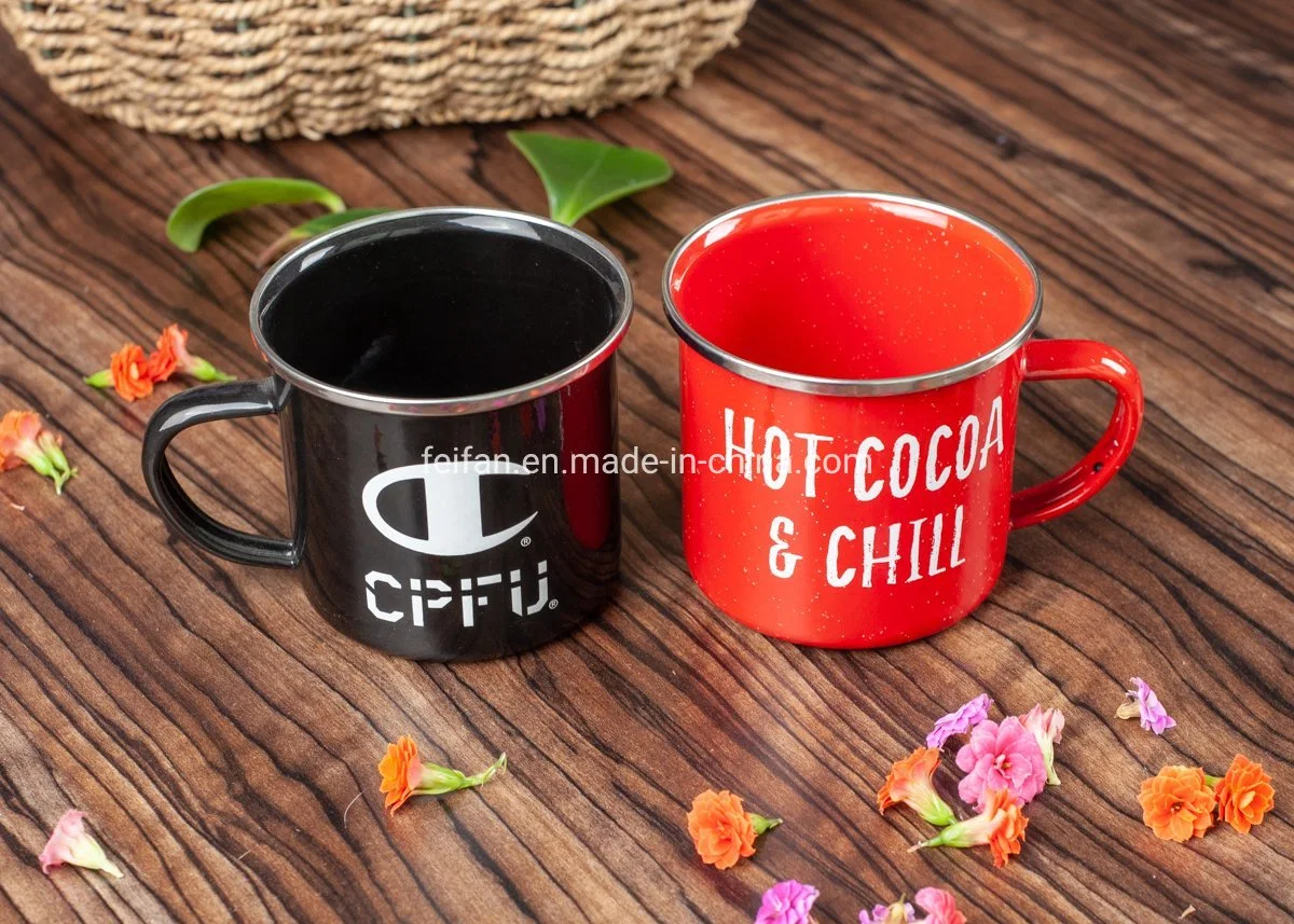 Sublimation Customized Enamel Cup Stainless Rim Camping Mug