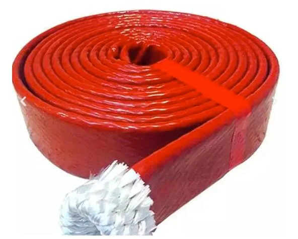 Saída Kingdaflex proteção contra temperatura elevada VCO resistente ao calor revestimento de silicone Manga de proteção contra incêndio para mangueiras hidráulicas de fibra de vidro com gancho e laço