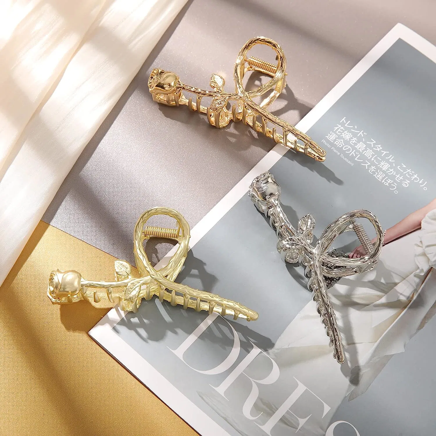 3 PCS No Slip Women Girls (Plastic(Gold+Rose gold+Silver)) Hair Clips