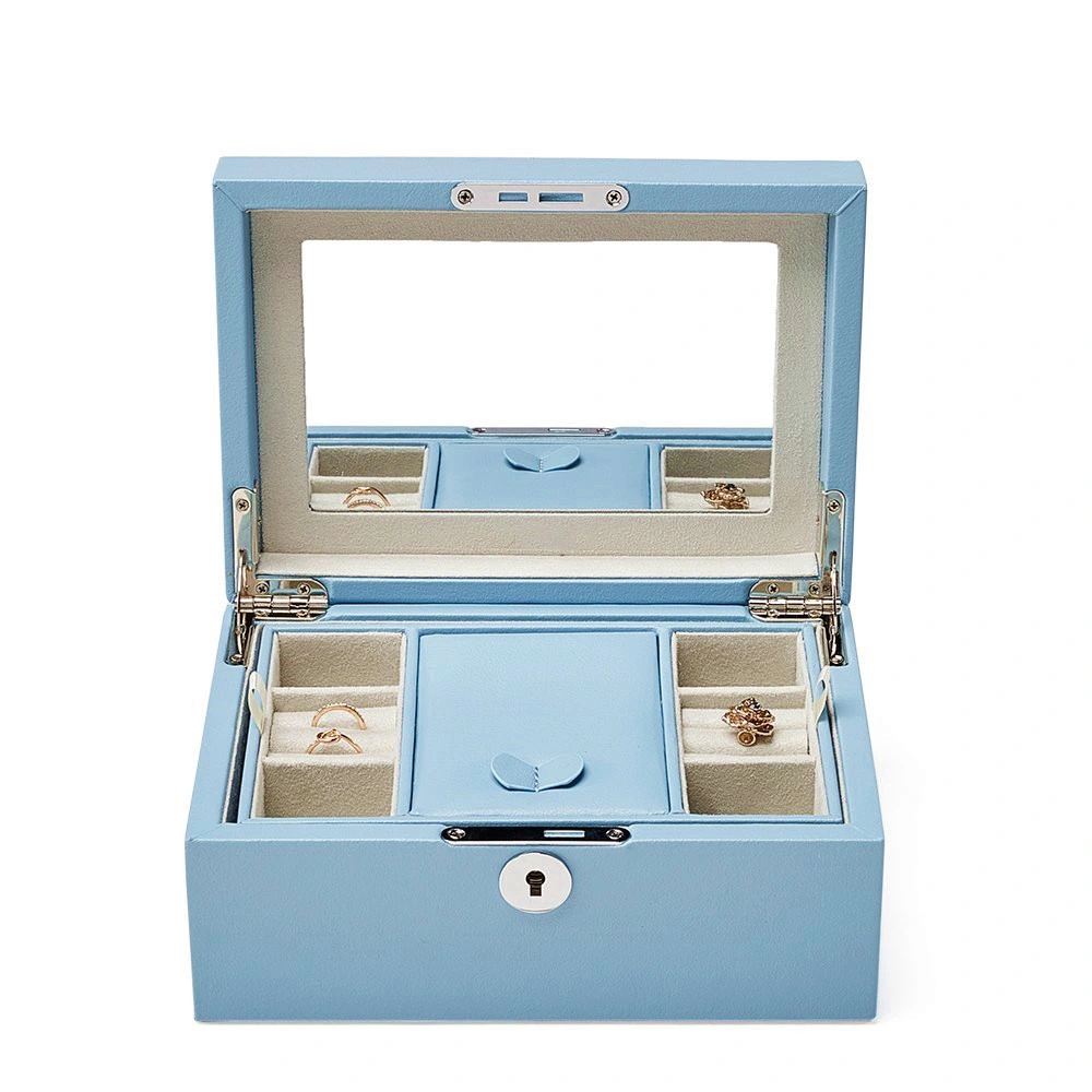 Lockable Leather Jewelry Box with Large Mirror PU Leather Wooden Gift Box