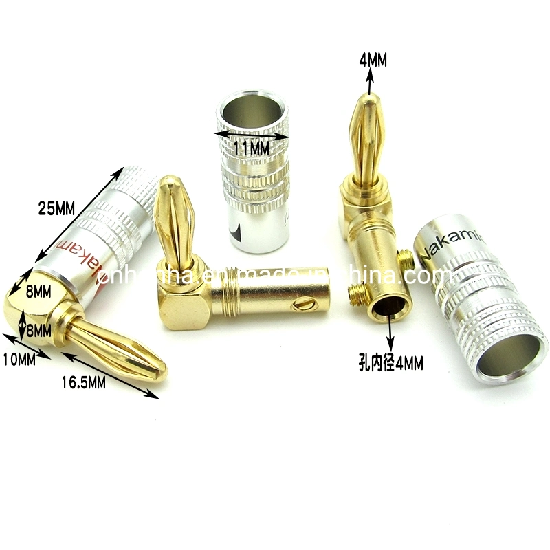 Nakamichi 4mm Banana Plug Right Angled 90 Degree 24K Gold Plated Copper Adapter Connector for Musical Speaker Audio