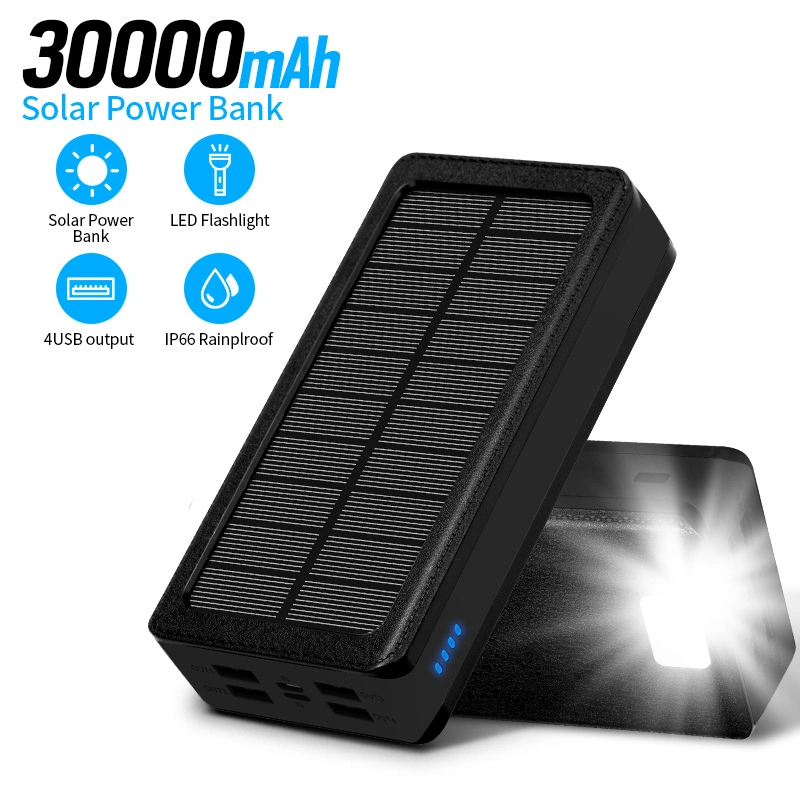 Solar Power Bank 30000mAh Ladegerät Licht Powerbank Case Portable